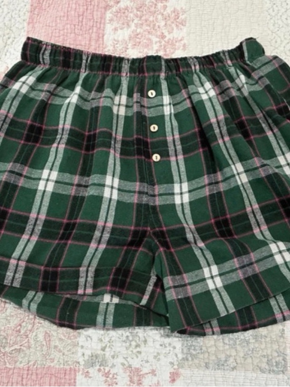 Free People Green Plaid Cotton Lounge Shorts